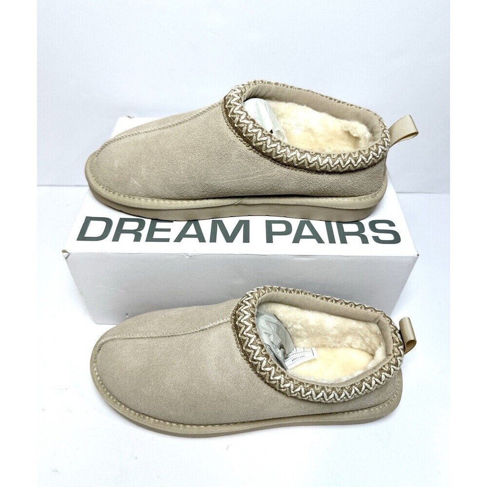 Dream Pairs Womens Slippers 8 Sand Faux Suede Faux Fur Cozy Slip On Embroidered